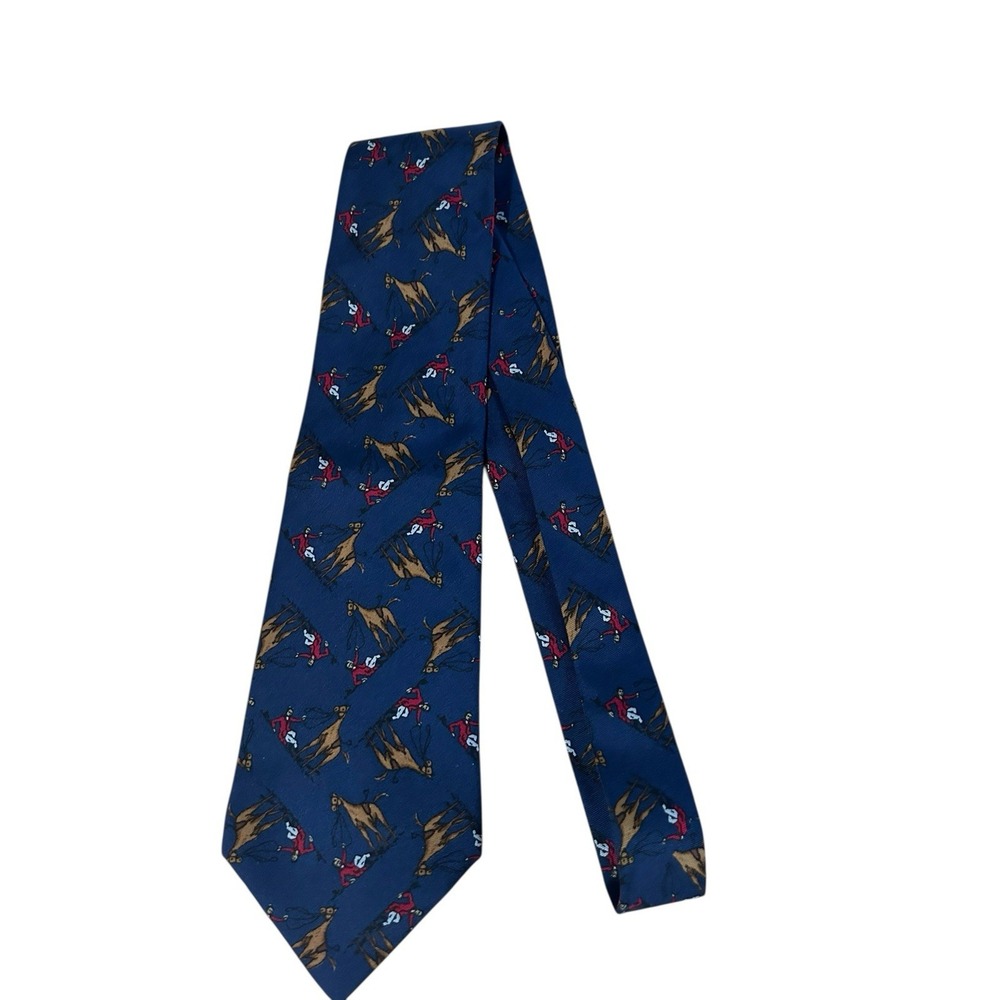 Polo Ralph Lauren Pony Logo 100% Silk Tie Navy All Over Print Equestrian USA 56"